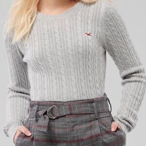 Hollister Grey Cable Crewneck Sweater